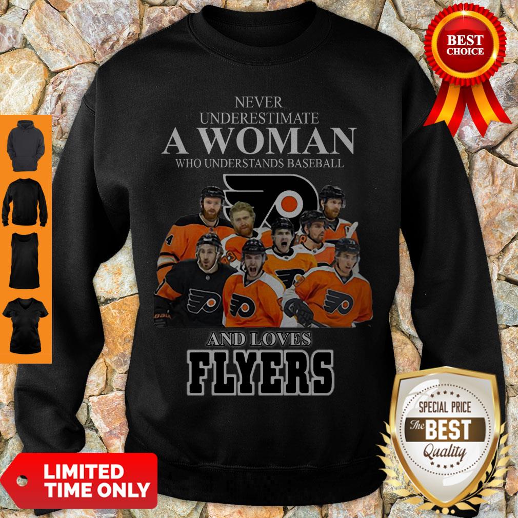 Good Never Underestimate A Woman Who Understands Baseball And Loves Flyers Shirt - Image 3