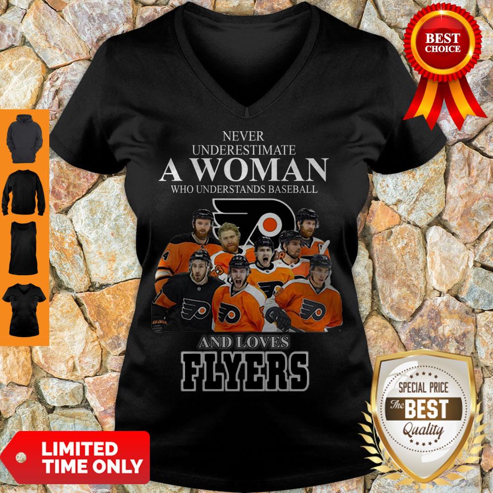 Good Never Underestimate A Woman Who Understands Baseball And Loves Flyers Shirt - Image 5