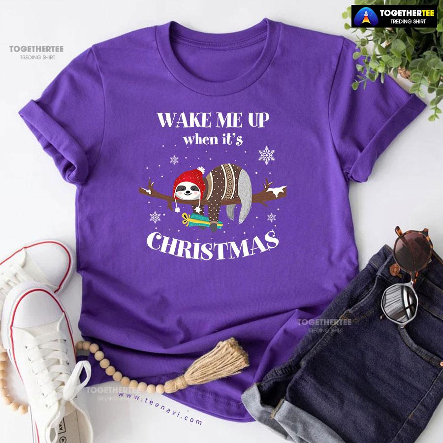 Sloth Wake Me Up When It’s Christmas T-Shirt - Image 8