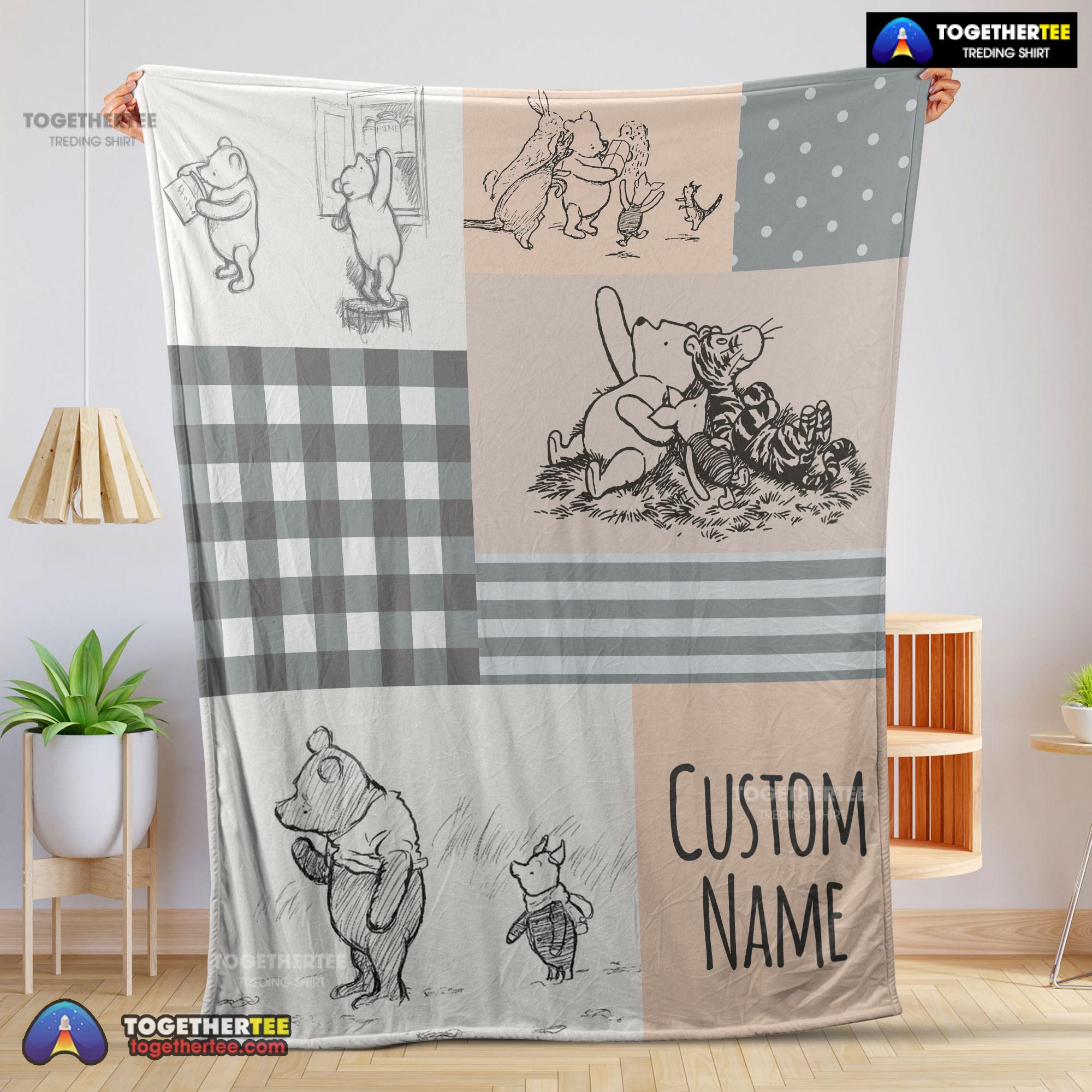 Official Classic Winnie The Pooh & Friends Sketch Blanket Fleece Customized Blanket