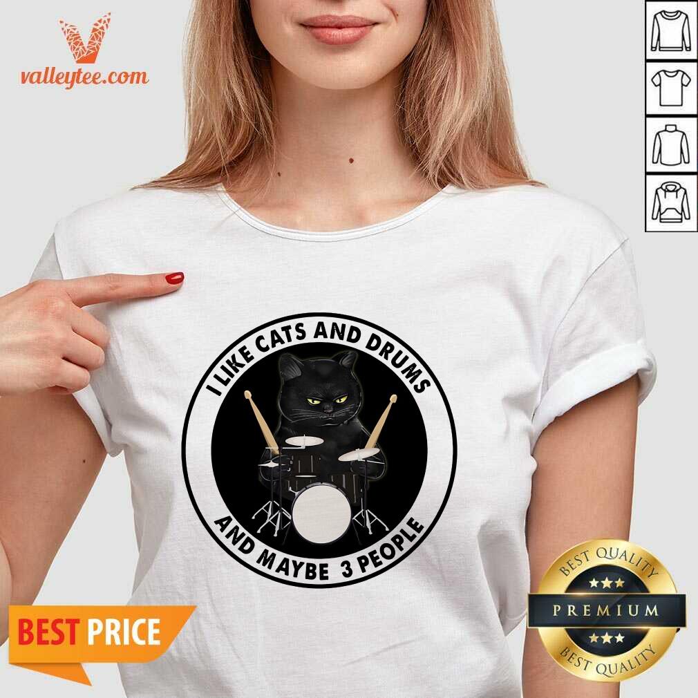 Black Cat I Like Cats And Drums And Maybe 3 People Shirt - Image 3