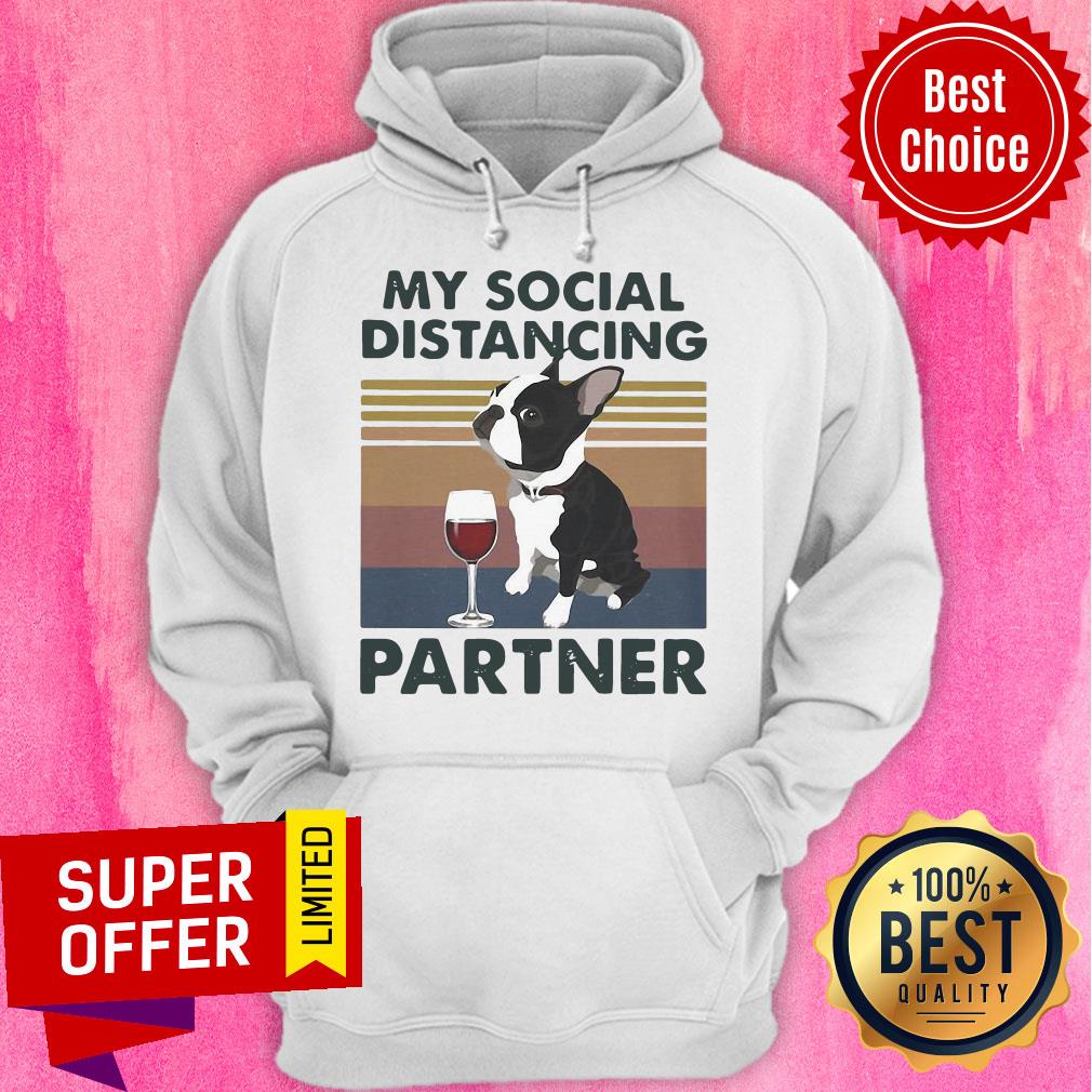 Official Boston Terrier My Social Distancing Partner Vintage Shirt - Image 3
