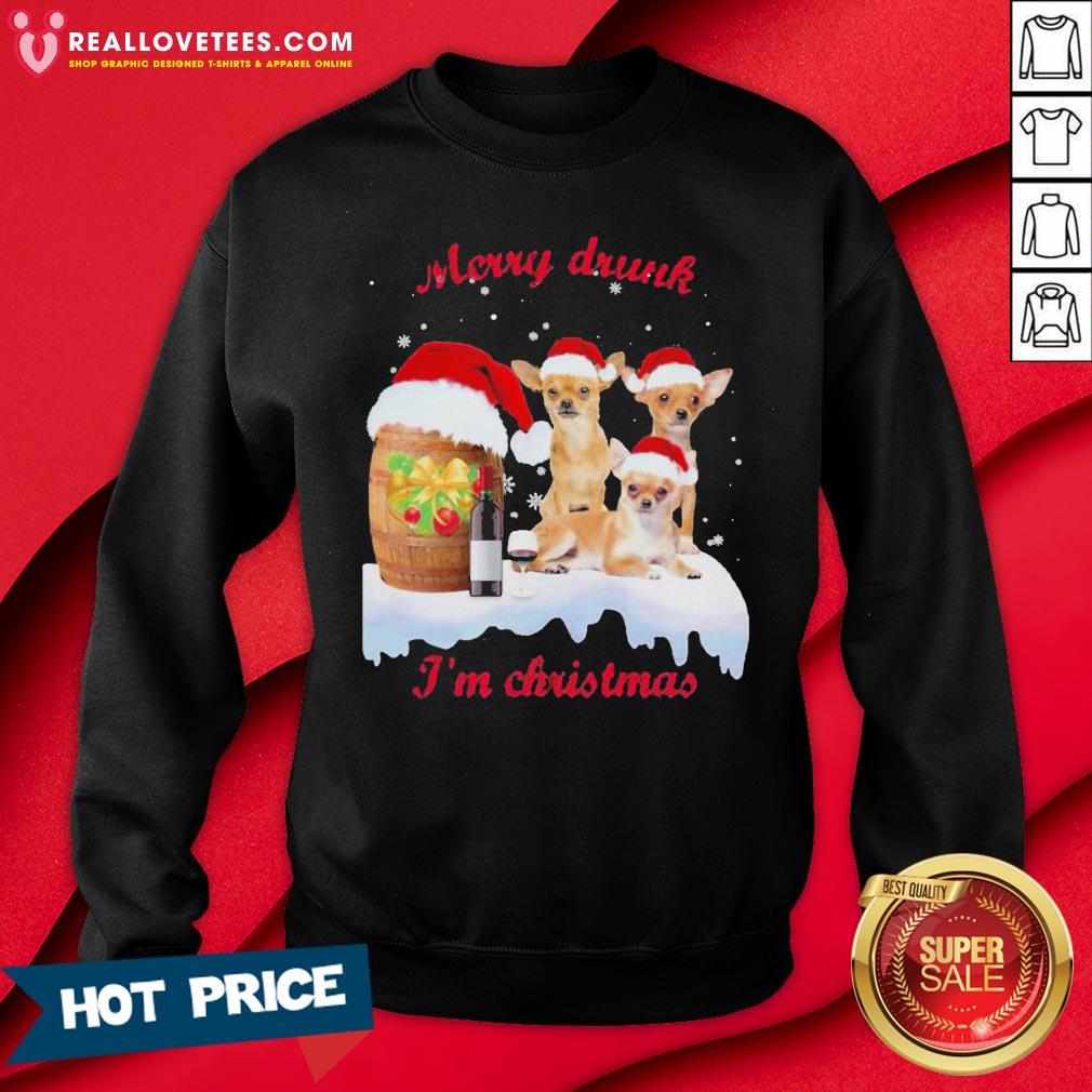 Hot Wine Chihuahuas Santa Merry Drunk I’m Christmas Shirt - Image 3