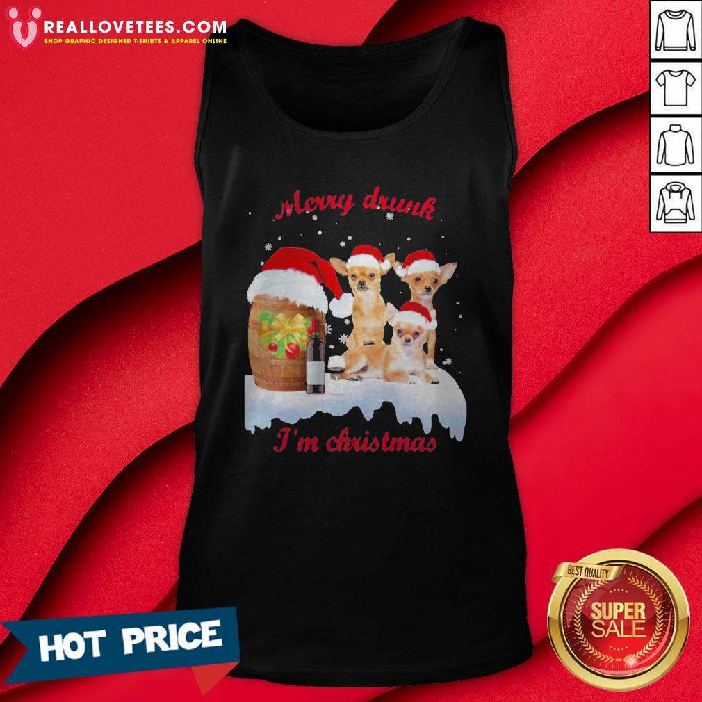 Hot Wine Chihuahuas Santa Merry Drunk I’m Christmas Shirt - Image 2