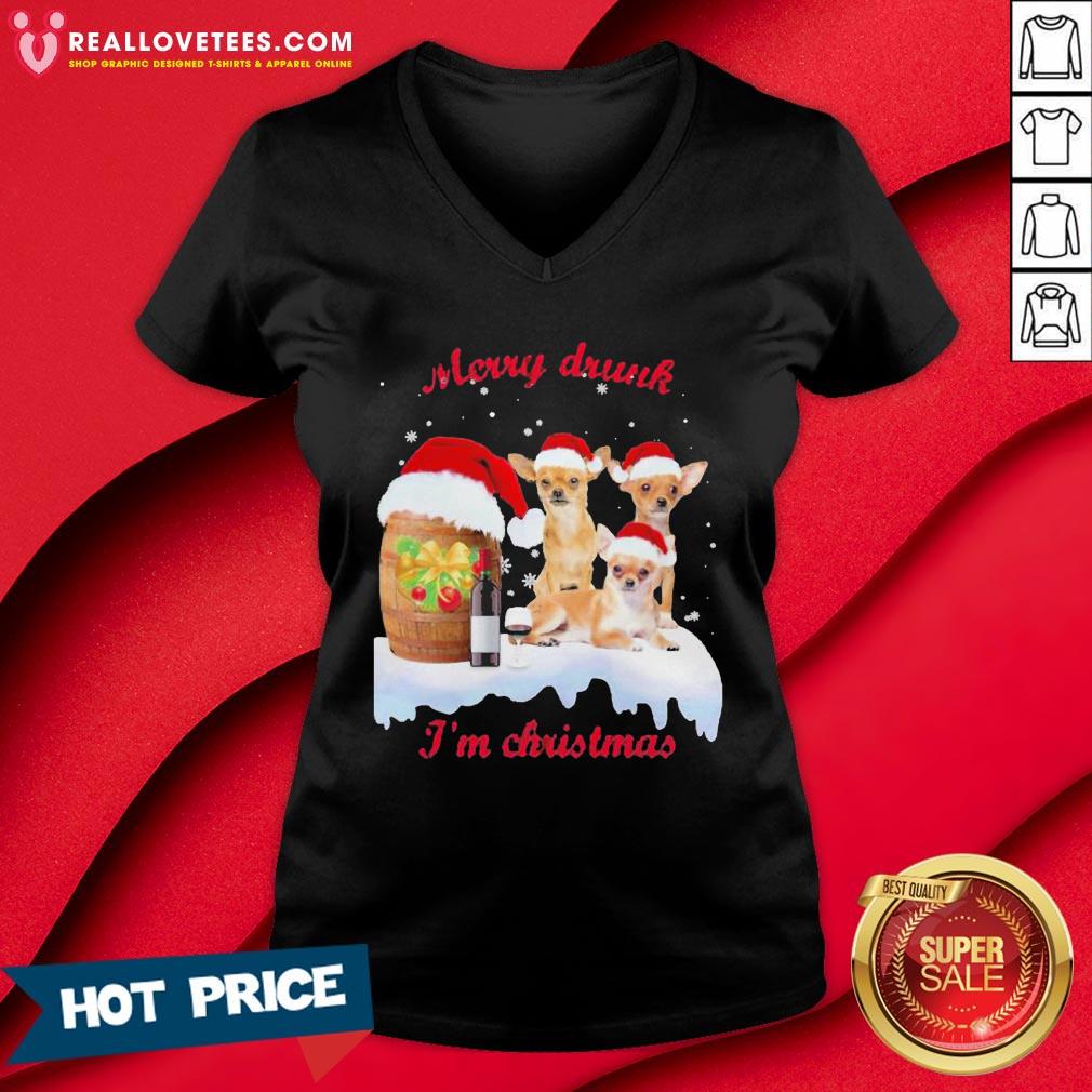 Hot Wine Chihuahuas Santa Merry Drunk I’m Christmas Shirt - Image 5