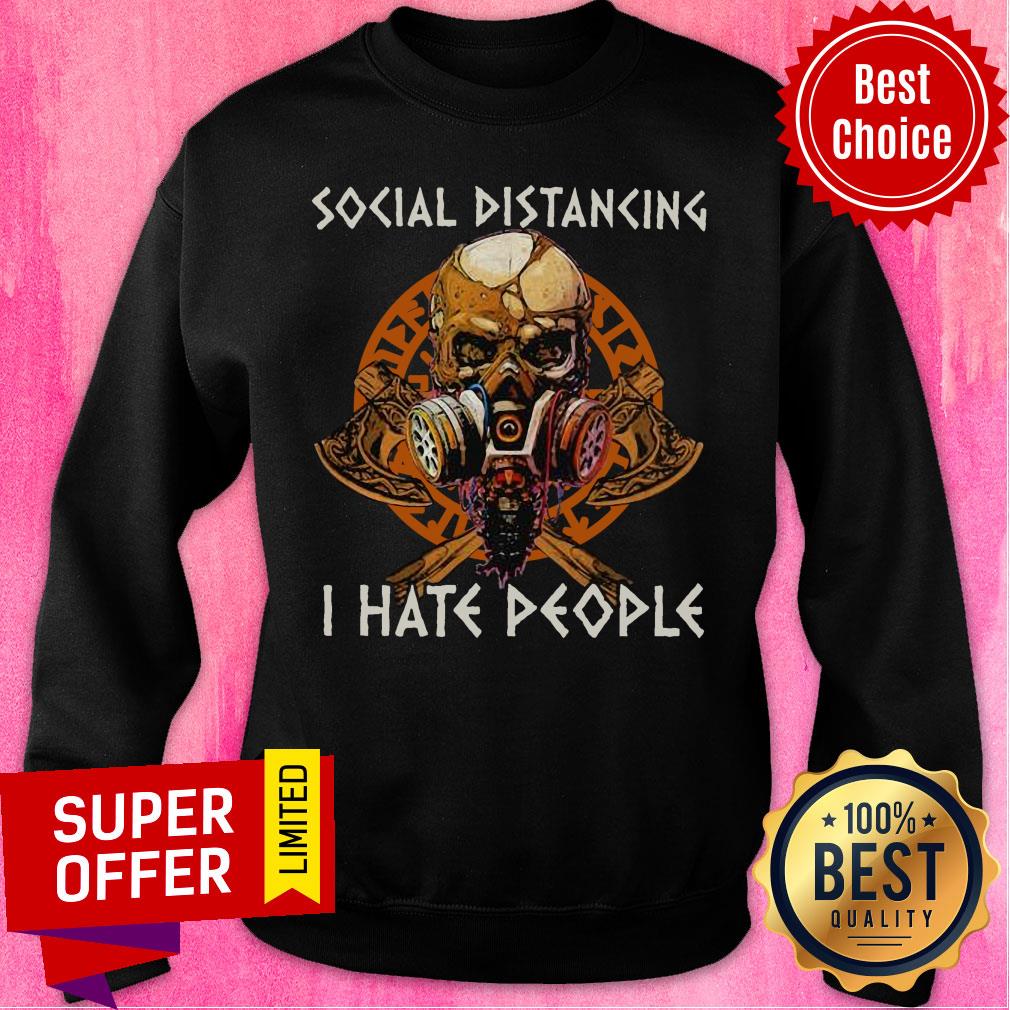 Skull Vikings Social Distancing I Hate People Shirt - Image 4