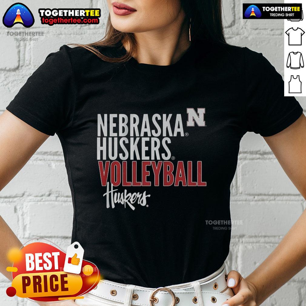 Good Nebraska Huskers Volleyball Text Logo Overlay T-Shirt - Image 3