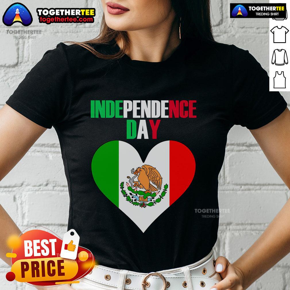 Pretty Independence Day Viva Mexico And Fiesta Holiday Heart T-Shirt - Image 3