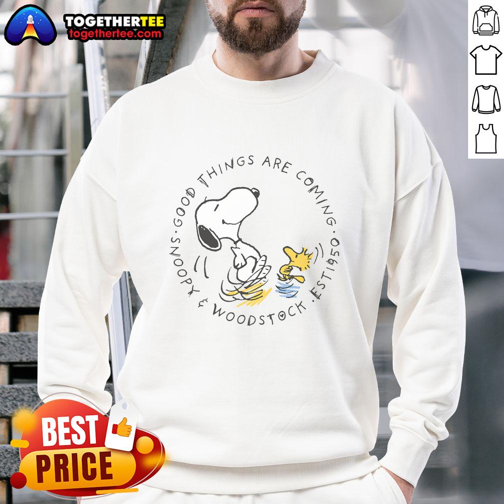 Nice Peanuts Good Things Are Coming Snoopy & Woodstock T-Shirt - Image 5