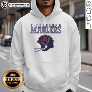 Alternative view of Top Pittsburgh Maulers USFL Helmet And Wordmark T-Shirt