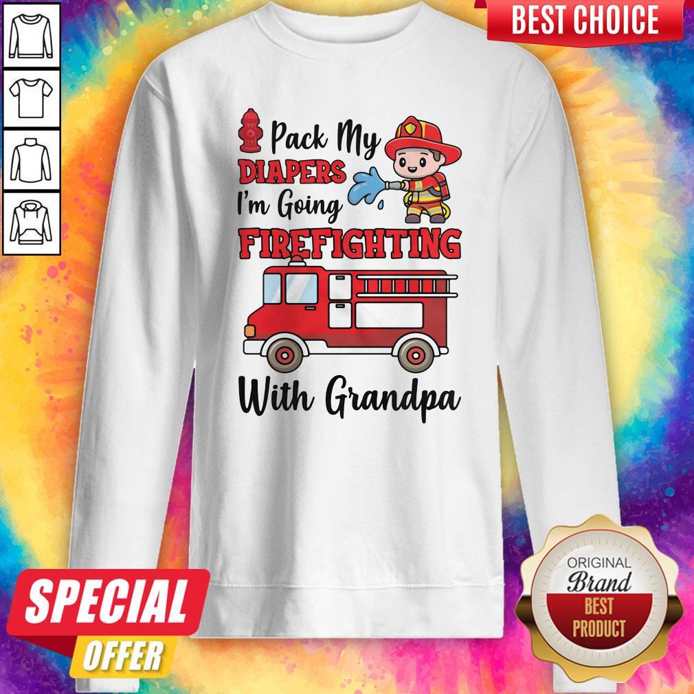 Nice Pack My Diapers I'm Going Firefighting With Grandpa Firefighter Fire Truck Shirt - Image 4