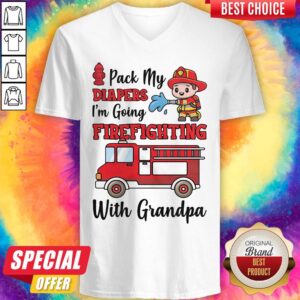 Alternative view of Nice Pack My Diapers I'm Going Firefighting With Grandpa Firefighter Fire Truck Shirt