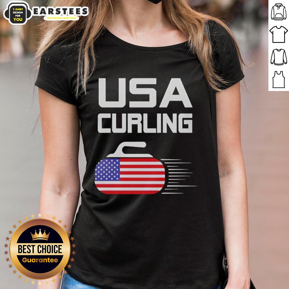 Awesome USA Curling American Flag Stone T-Shirt - Image 3