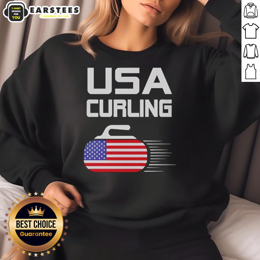Awesome USA Curling American Flag Stone T-Shirt - Image 5
