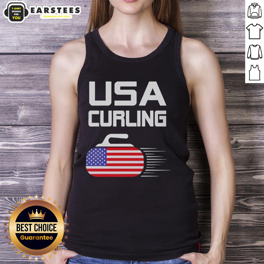 Awesome USA Curling American Flag Stone T-Shirt - Image 4