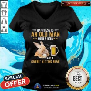 Alternative view of Nice Happiness Is An Old Man With A Beer And A Rabbit Sitting Near Shirt