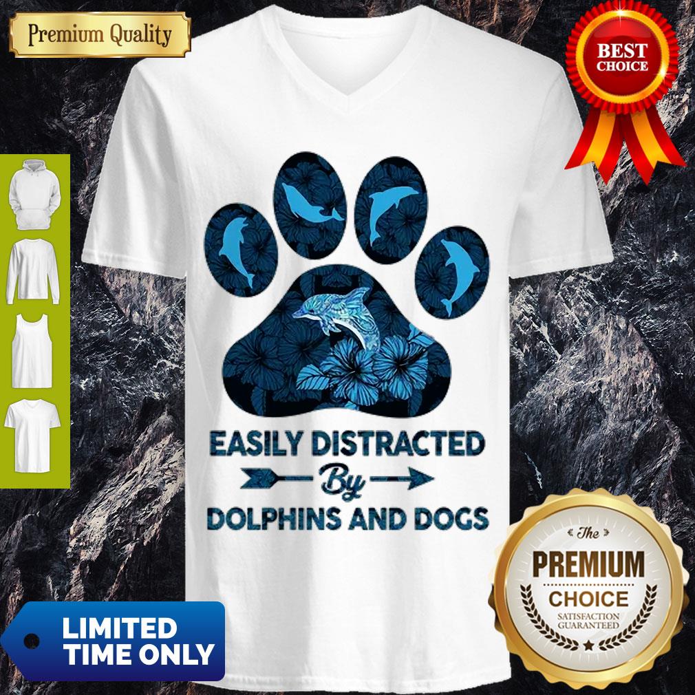 Top Dog Paw Dolphins Easily Distracted By Dolphins And Dogs Shirt - Image 5