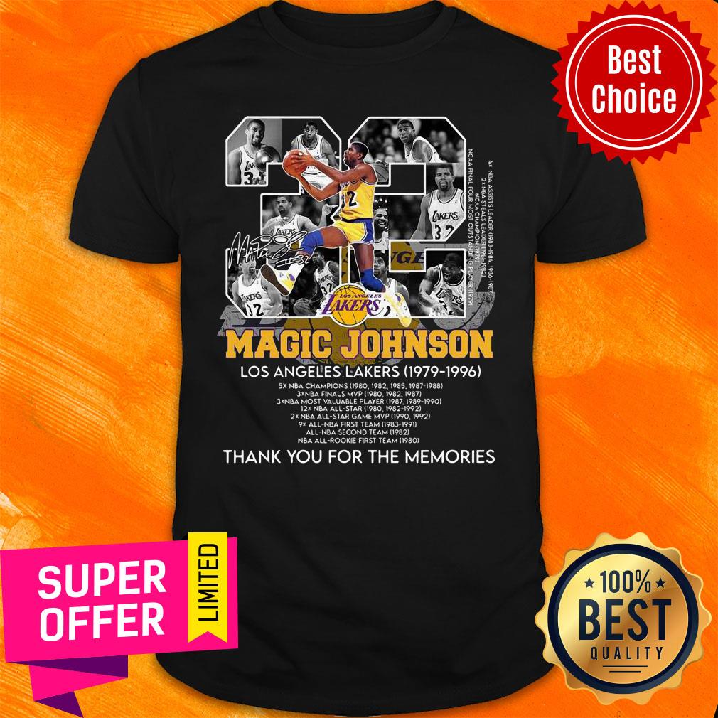 Magic 32 Johnson Los Angeles Lakers 1979 7996 Thank You For The Memories Signature Shirt