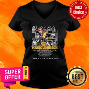 Alternative view of Magic 32 Johnson Los Angeles Lakers 1979 7996 Thank You For The Memories Signature Shirt