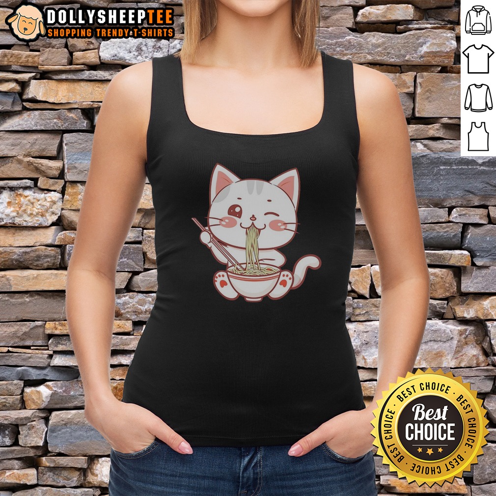 Funny Kawaii Ramen Eating Cat Bowl Noodles Japanese Anime Food Lover Shirt - Image 5