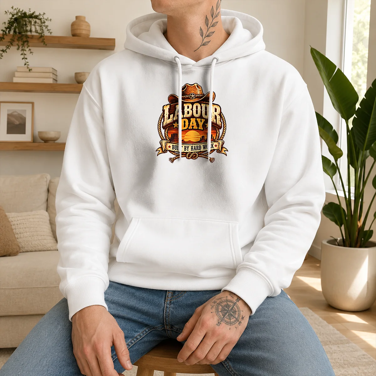 Pretty Labour Day Built By Hard Work Desert Sunset Cowboy Shirt - Image 2