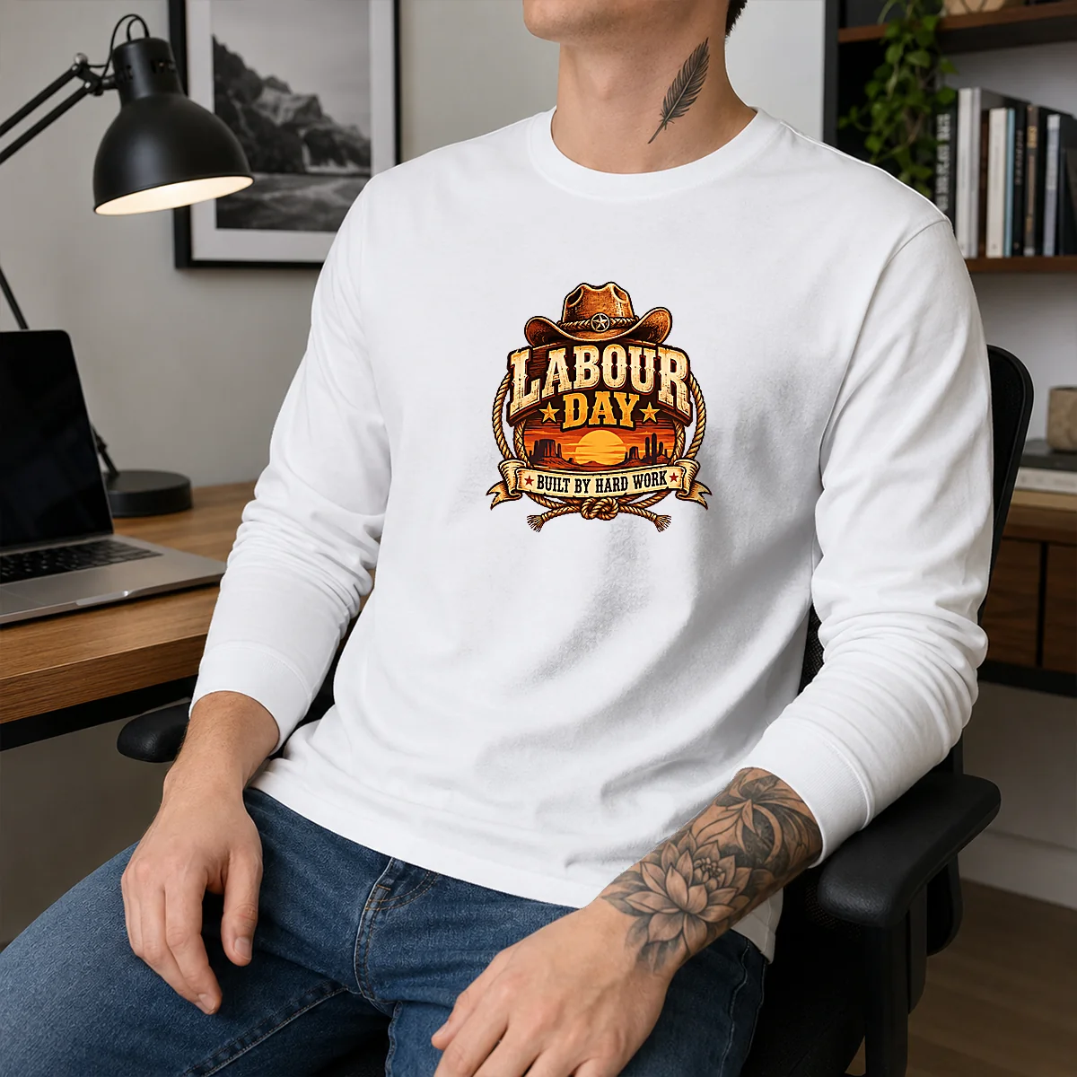 Pretty Labour Day Built By Hard Work Desert Sunset Cowboy Shirt - Image 3