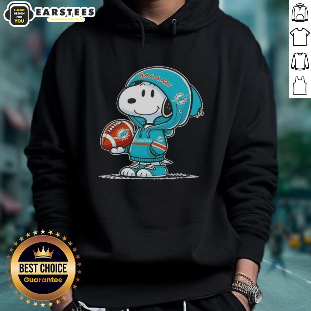 Cute Peanuts Snoopy Wearing Hoodie Miami Dolphins And Smilling At Fans T-Shirt - Image 2