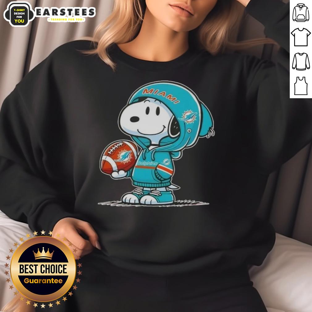 Cute Peanuts Snoopy Wearing Hoodie Miami Dolphins And Smilling At Fans T-Shirt - Image 5