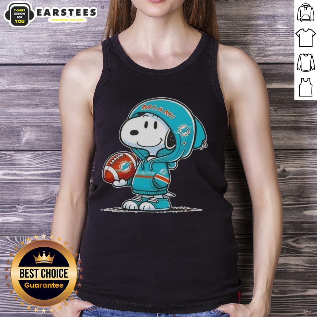 Cute Peanuts Snoopy Wearing Hoodie Miami Dolphins And Smilling At Fans T-Shirt - Image 4