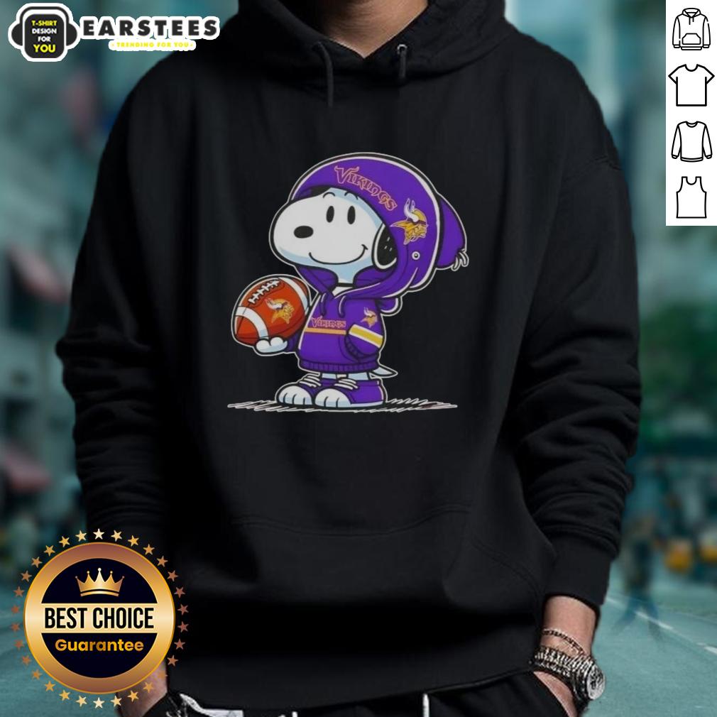 Cute Peanuts Snoopy Wearing Hoodie Minnesota Vikings And Smilling At Fans T-Shirt - Image 2