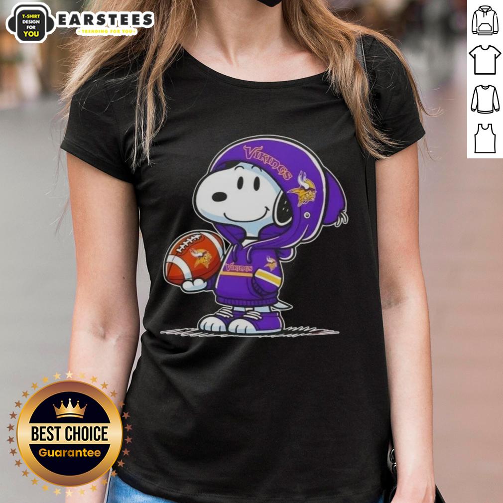 Cute Peanuts Snoopy Wearing Hoodie Minnesota Vikings And Smilling At Fans T-Shirt - Image 3