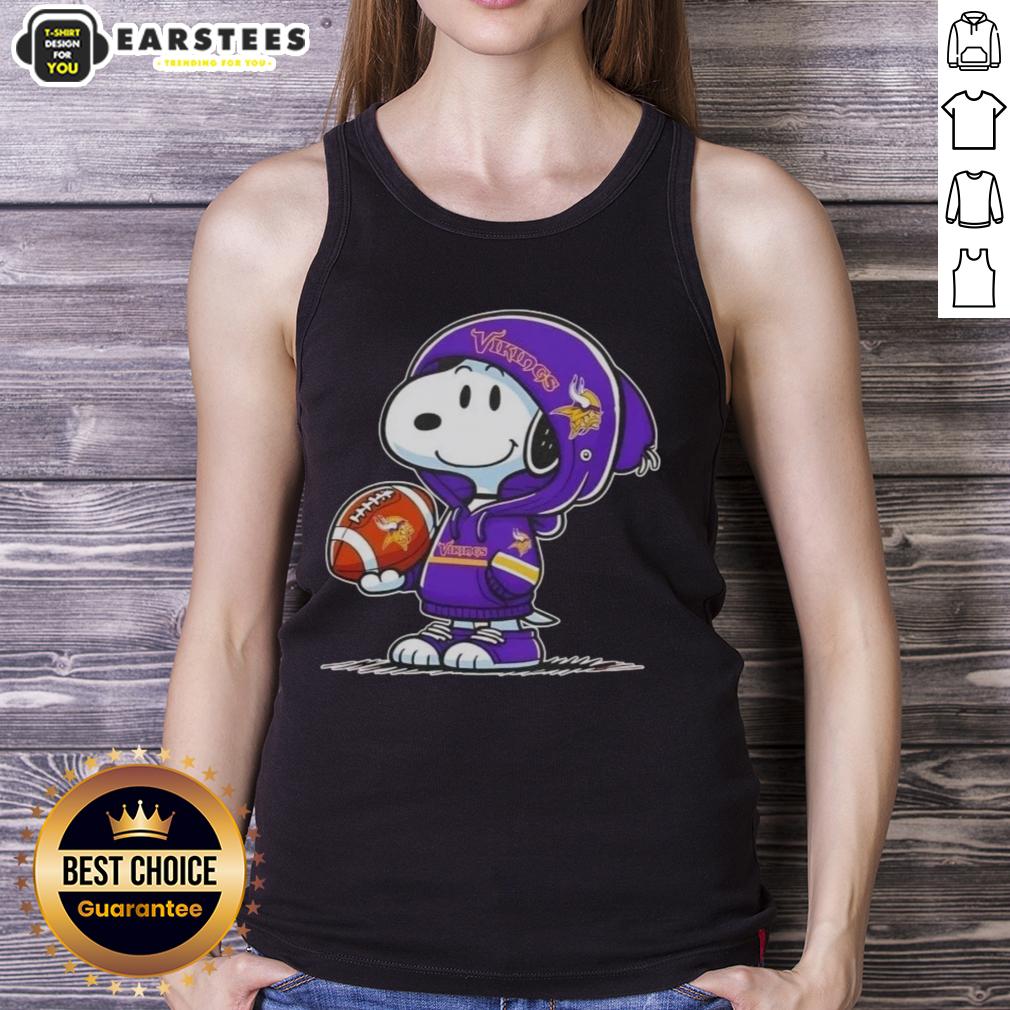 Cute Peanuts Snoopy Wearing Hoodie Minnesota Vikings And Smilling At Fans T-Shirt - Image 4