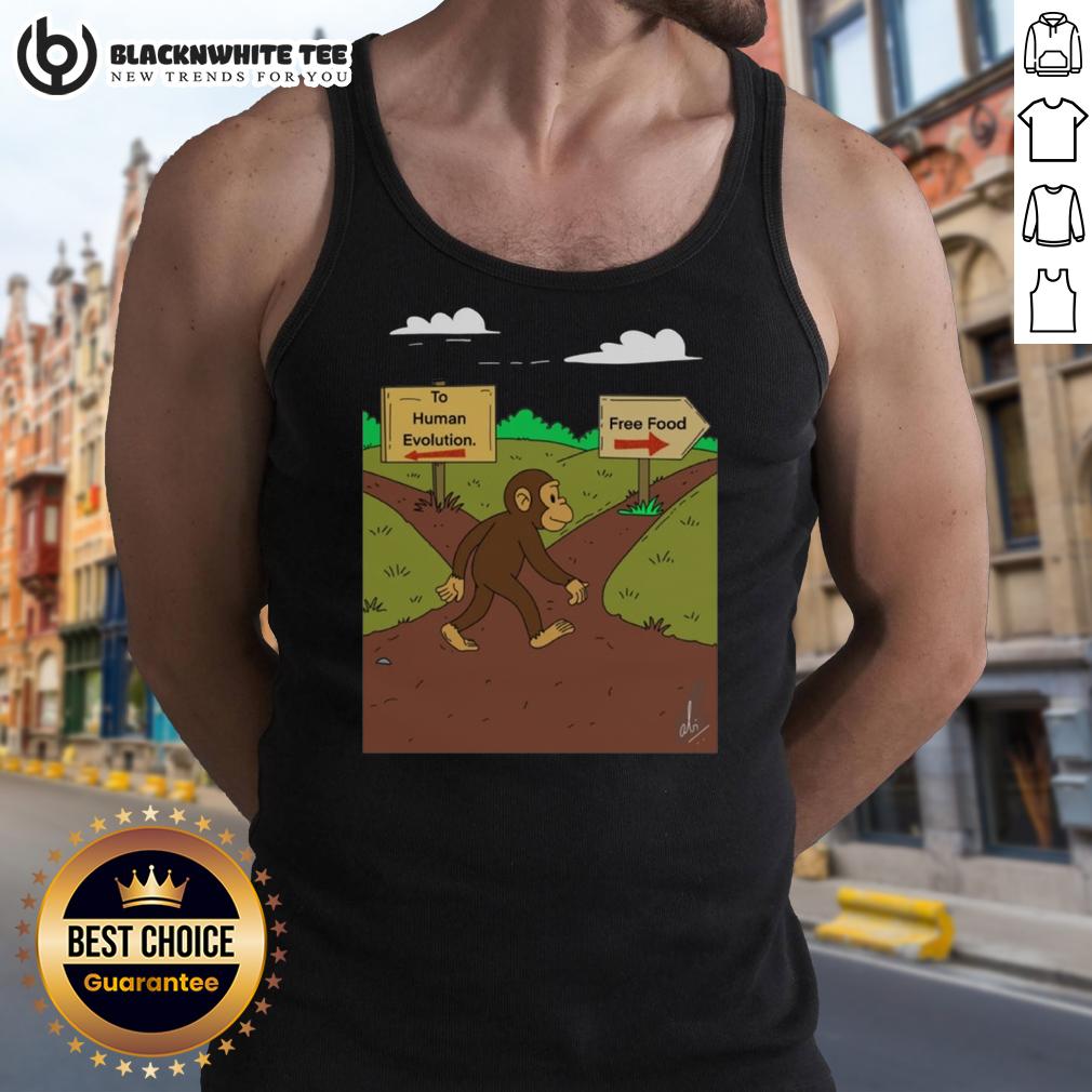 Awesome Monkey The Primal Choice Human Evolution vs Free Food T-Shirt - Image 4