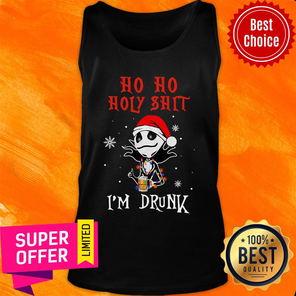Premium Jack Skellington Ho Ho Holy Shit I'm Drunk Beer Christmas Shirt - Image 4