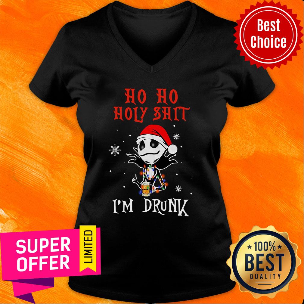 Premium Jack Skellington Ho Ho Holy Shit I'm Drunk Beer Christmas Shirt - Image 3