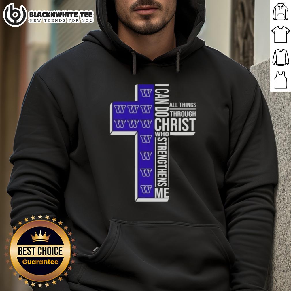 Official Washington Huskies Women's Basketball Cross I Can Do All Things Through Christ T-Shirt - Image 2