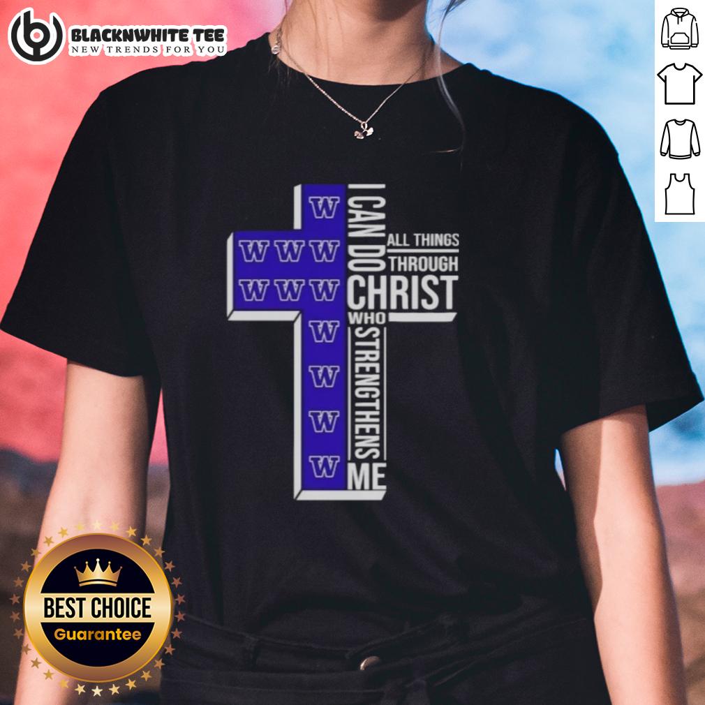 Official Washington Huskies Women's Basketball Cross I Can Do All Things Through Christ T-Shirt - Image 3