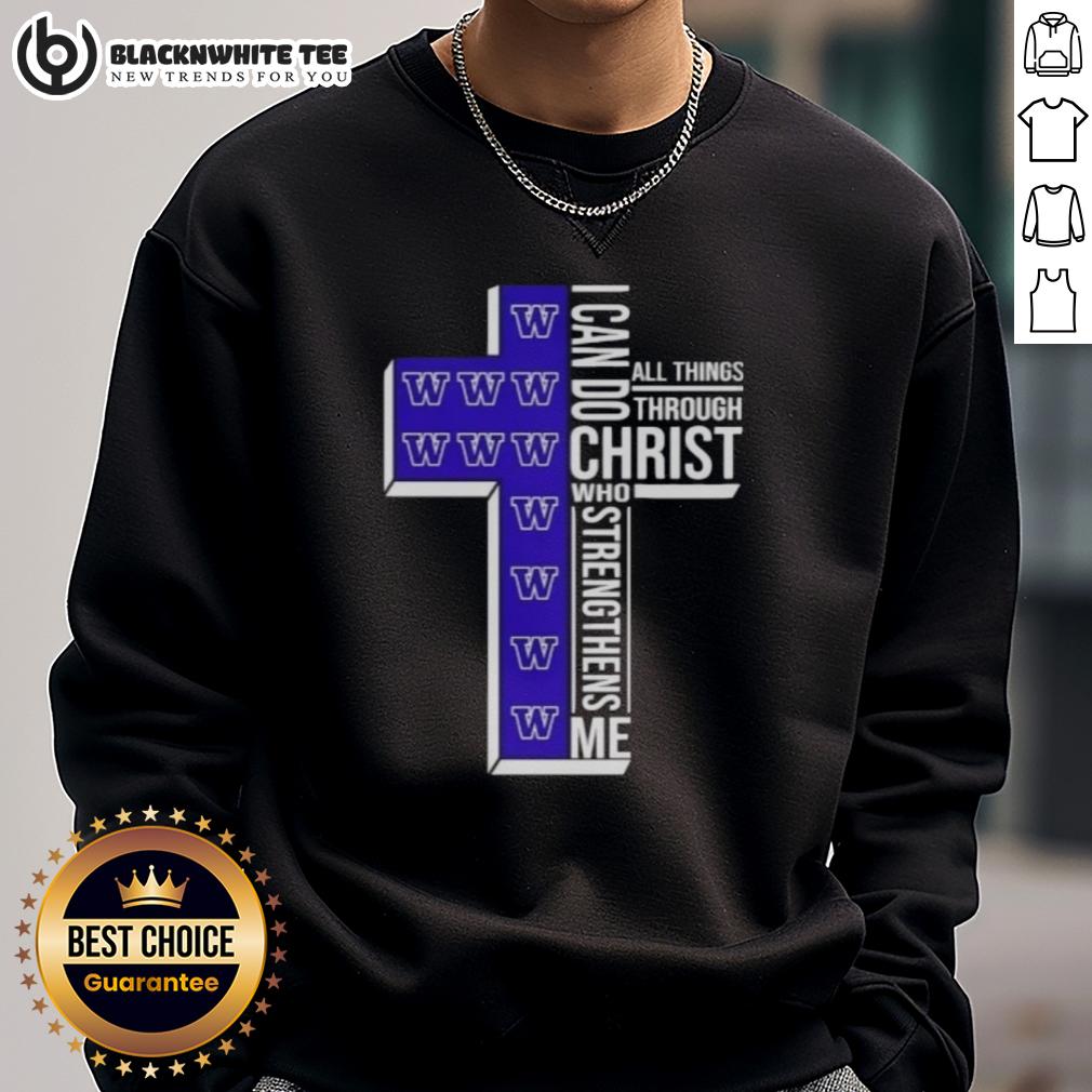 Official Washington Huskies Women's Basketball Cross I Can Do All Things Through Christ T-Shirt - Image 5