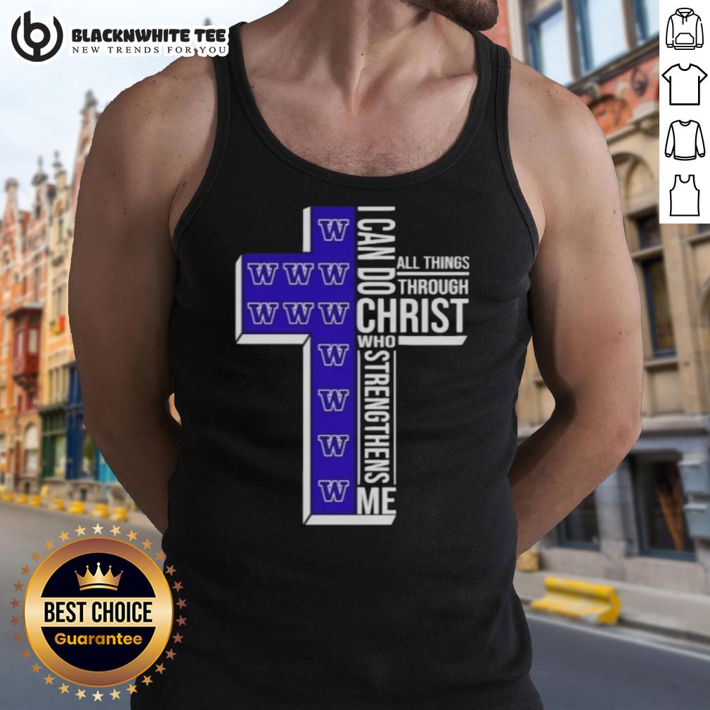 Official Washington Huskies Women's Basketball Cross I Can Do All Things Through Christ T-Shirt - Image 4