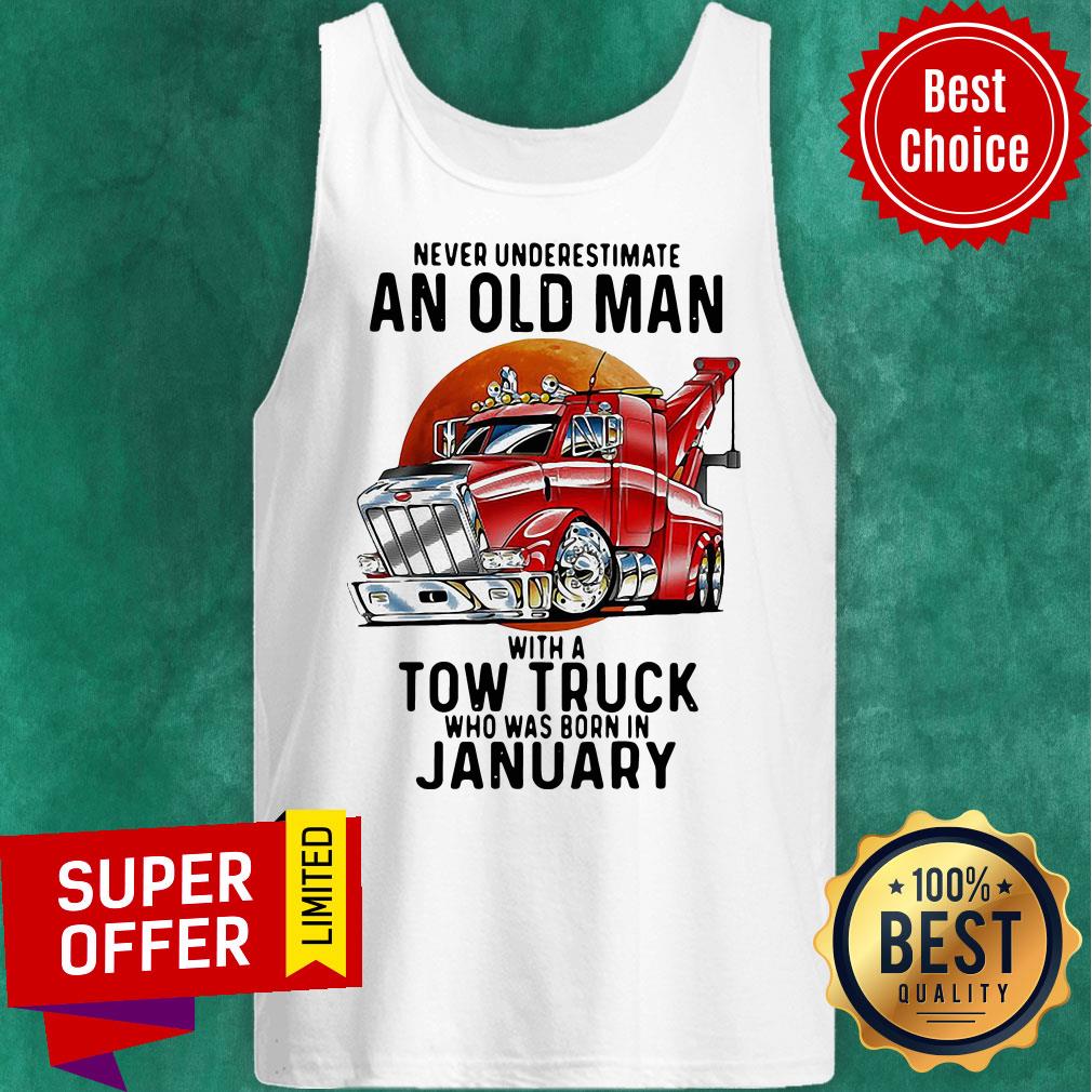 Never Underestimate An Old Man With A Tow Truck Who Was Born In January Blood Moon Shirt - Image 5