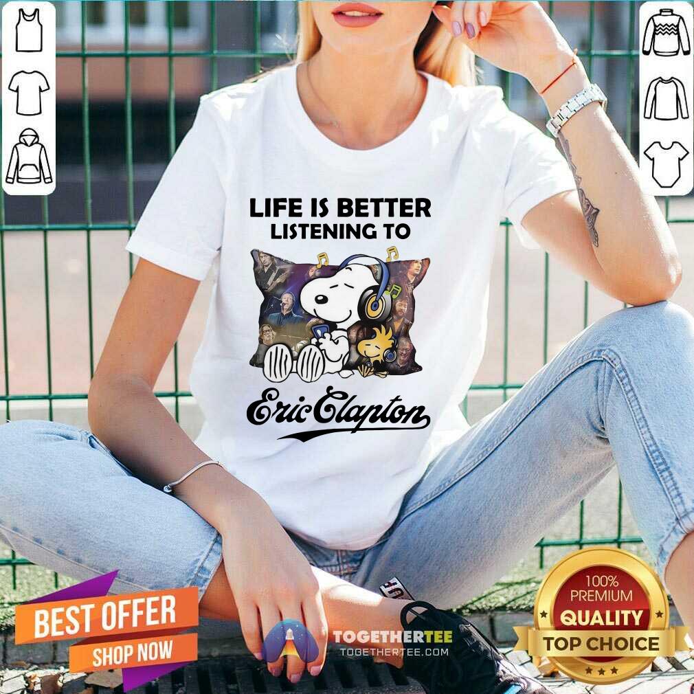 Cute Snoopy Life Is Better Listening To Eric Clapton Shirt - Image 2