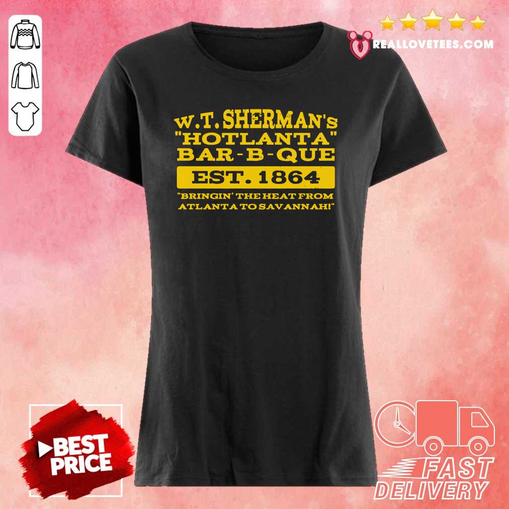 Funny W T Sherman’s Hotlanta Bar-B-Que Est 1864 Vintage Shirt - Image 3