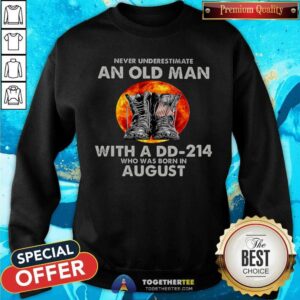 Alternative view of Never Underestimate An Old August Man With A DD214 Moon Shirt