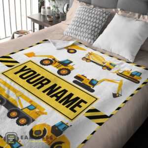 Alternative view of Good Cartoon Construction Trucks With Friends Blanket Fleece Customized Blanket