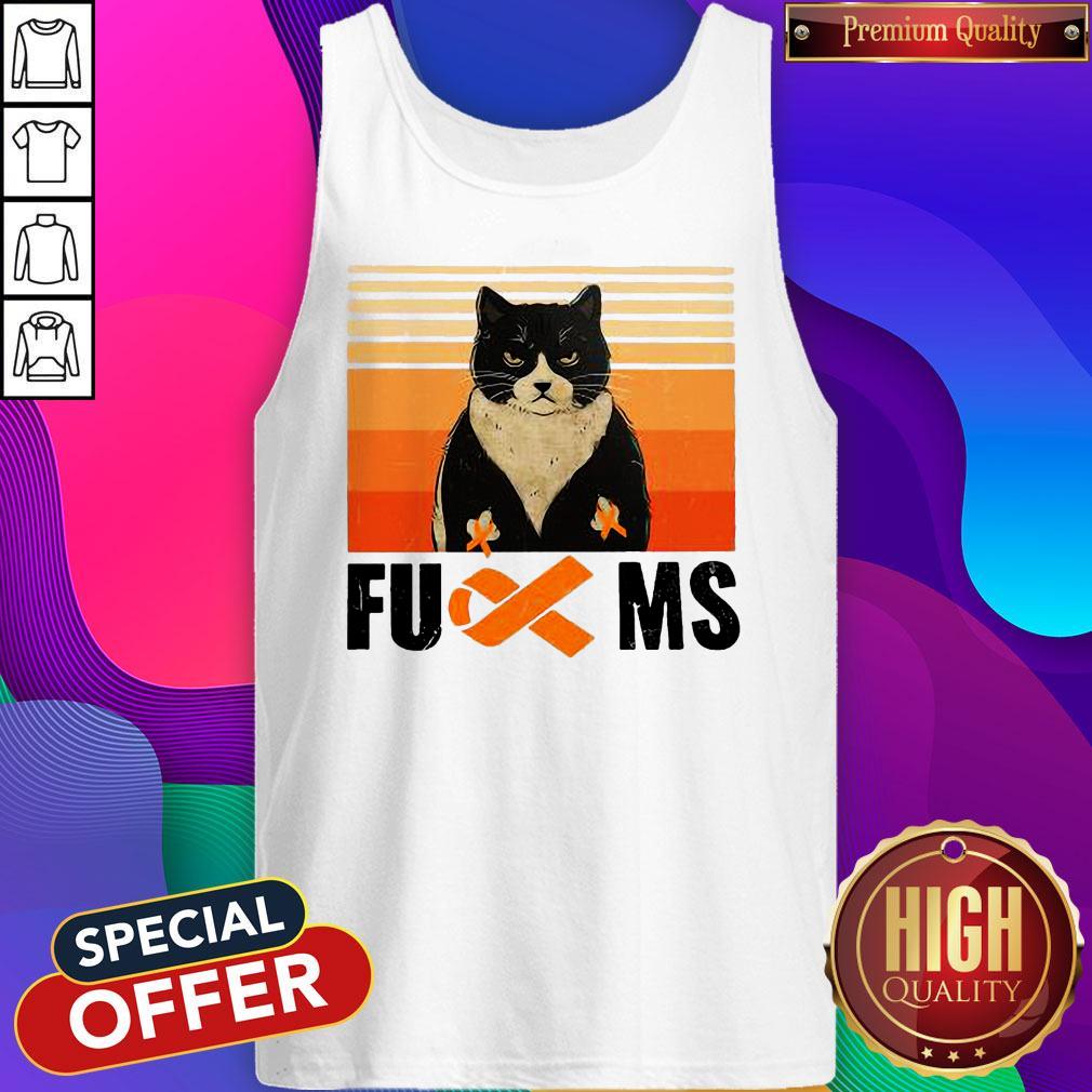 Hot Cat Fuck MS Cancer Awareness Vintage Retro Shirt - Image 3