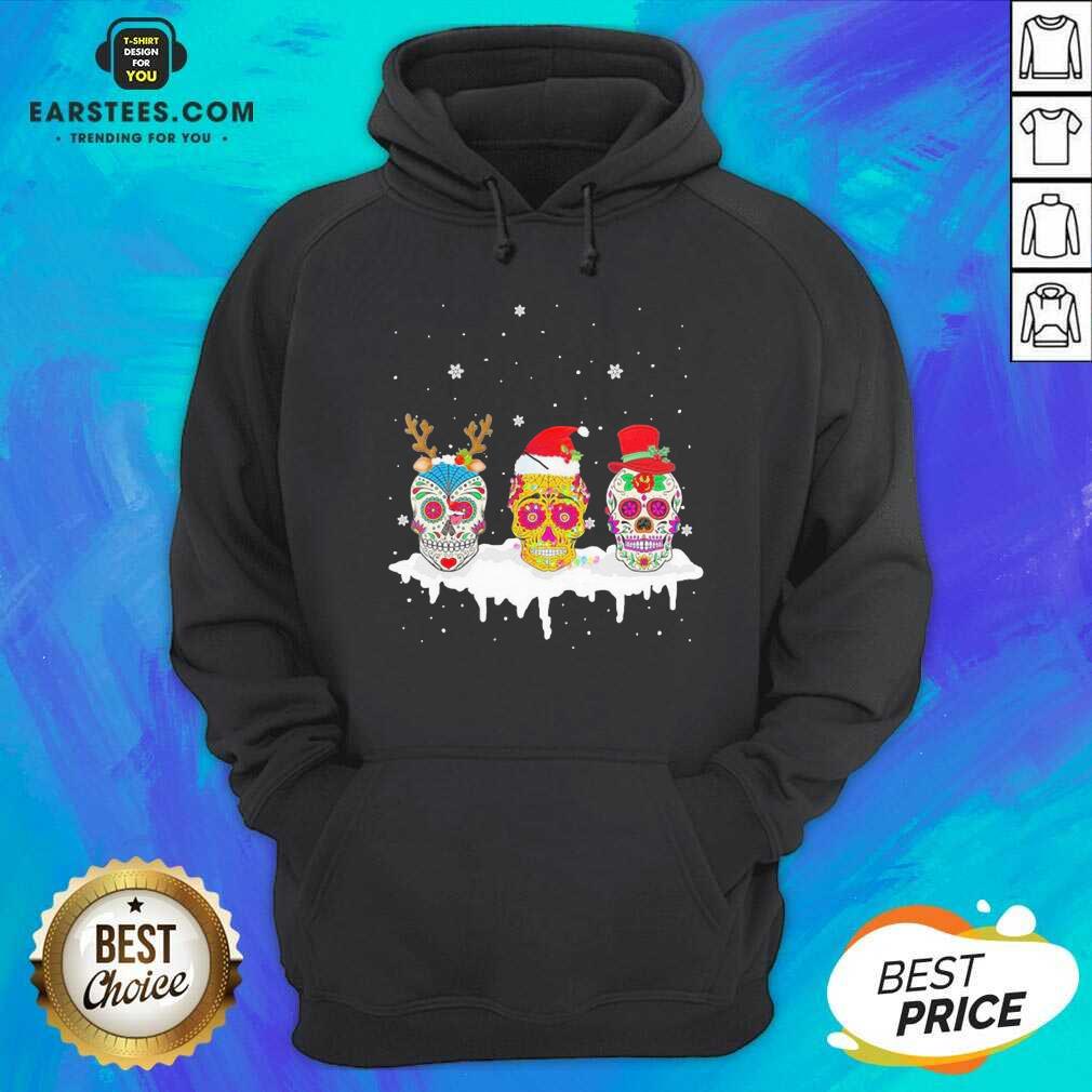 Official Sugar Skull Christmas Reindeer Santa Hat Xmas Shirt - Image 3