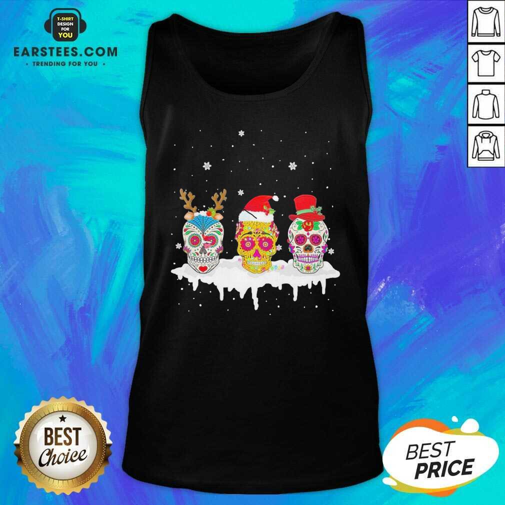 Official Sugar Skull Christmas Reindeer Santa Hat Xmas Shirt - Image 5