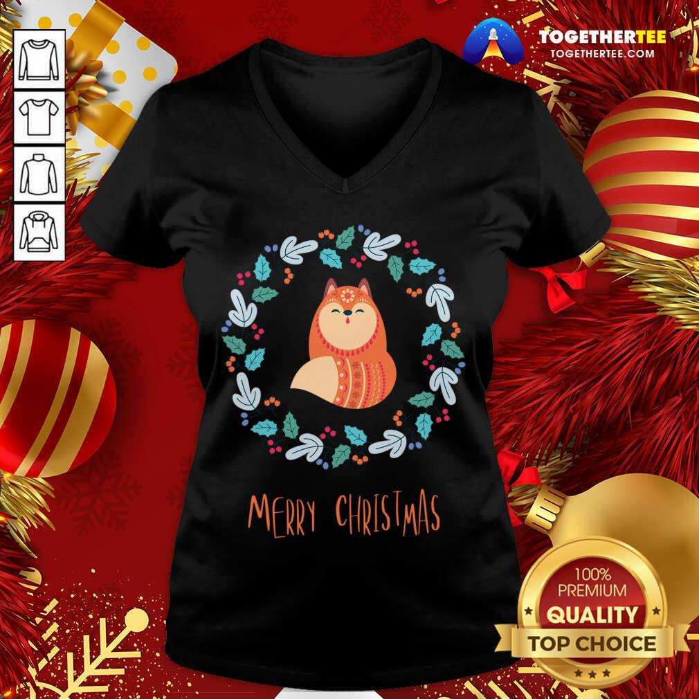 Premium Floral Christmas Woodland Fox T-Shirt - Image 2