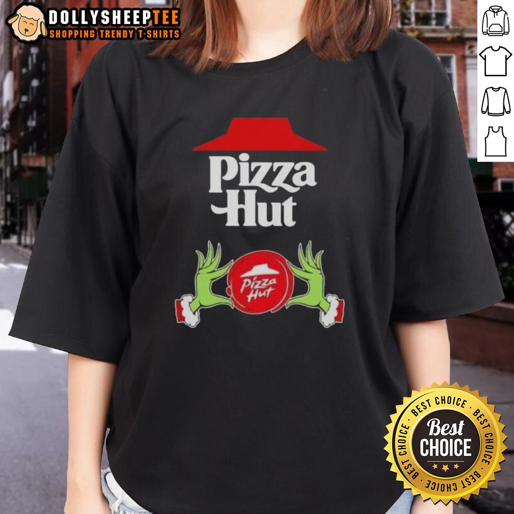 Hot Grinch Hands Love Pizza Hut Merry Christmas T-Shirt - Image 3