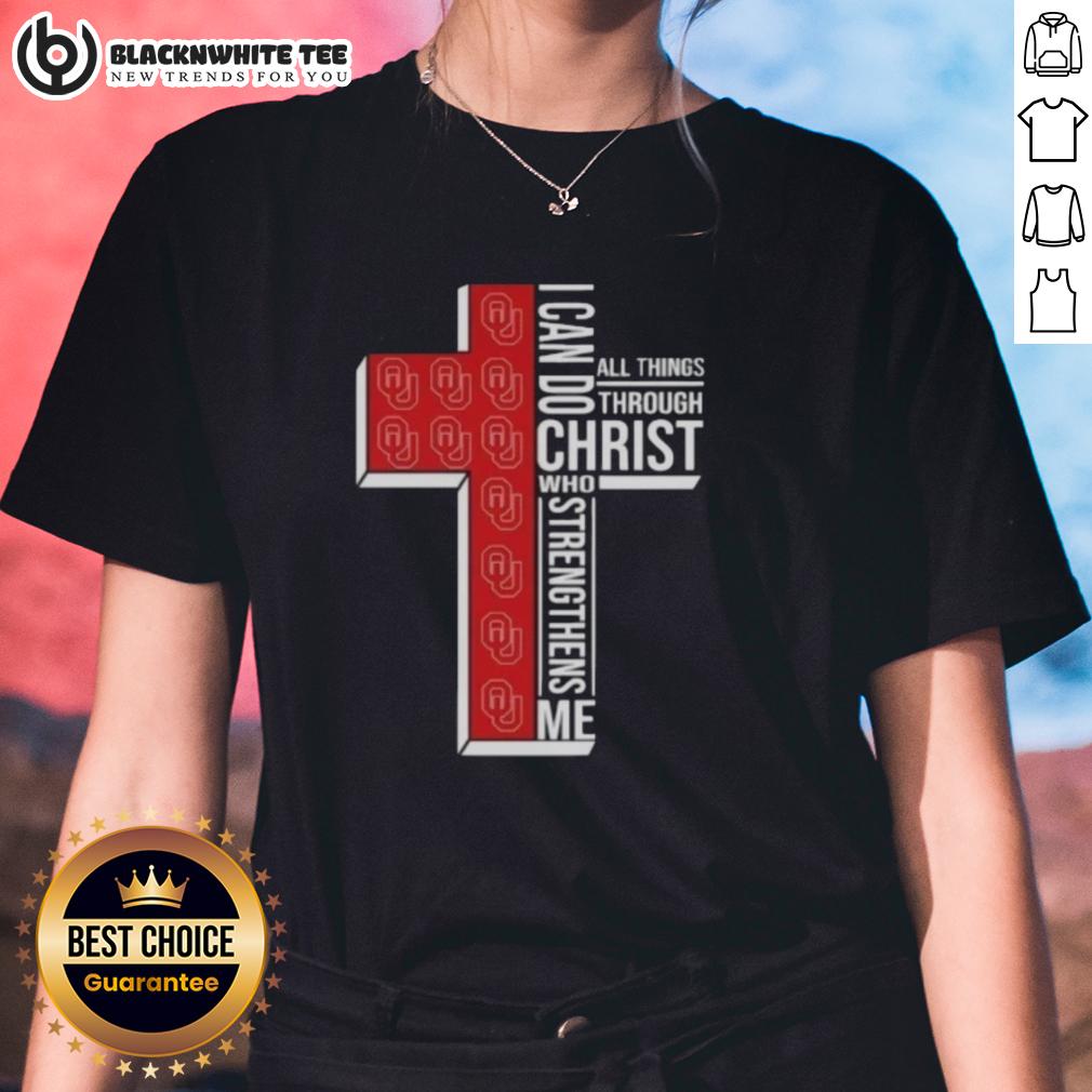 Official Oklahoma Sooners Women's Basketball Cross I Can Do All Things Through Christ T-Shirt - Image 3